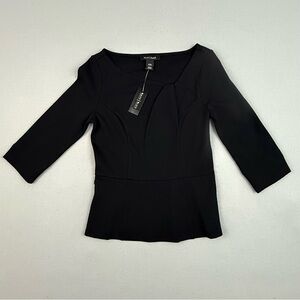 White House Black Market Black Blouse Women's XS Triangle Accent Neck Black New